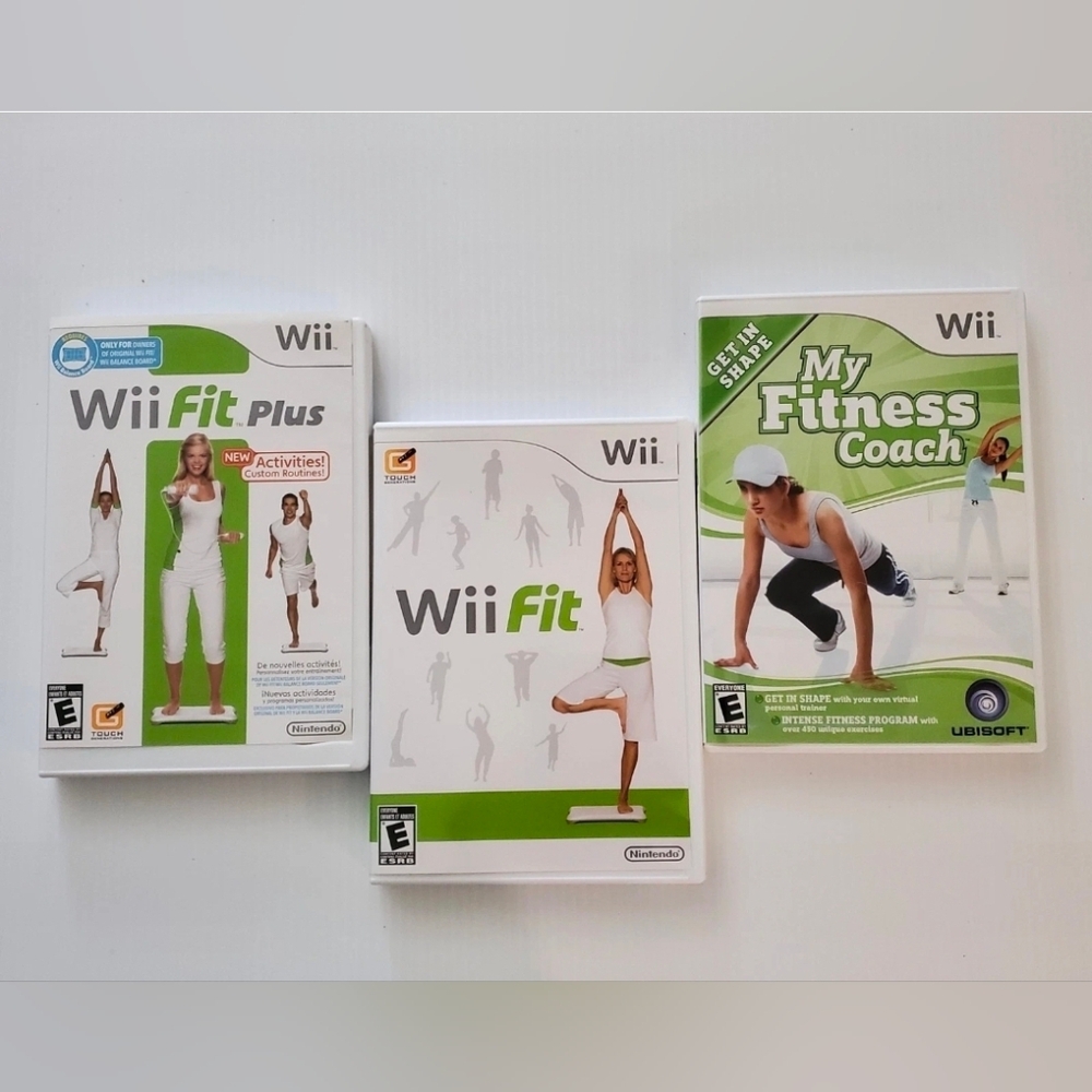 Nintendo Wii Exercise Video Games Wii Fit+Wii Fit Plus+My Fitness Coach 3 Games